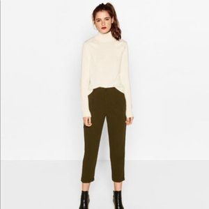 NWT ZARA HIGH WAISTED ANKLE CUFFED DRESS PANTS TROUSERS SKINNY GREEN XS